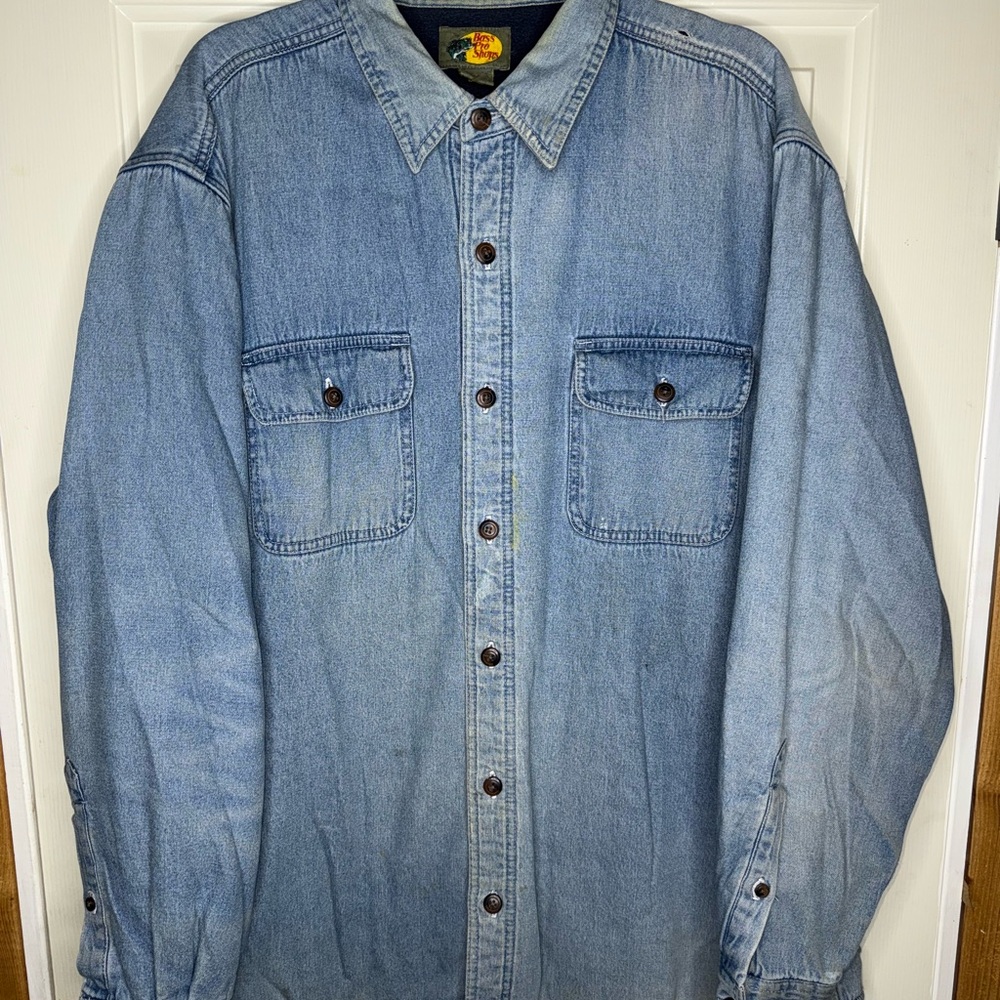 Bass Pro Shops Men Heavyweight Denim Jacket Size XL Blue/Fleece Lined/Outdoor